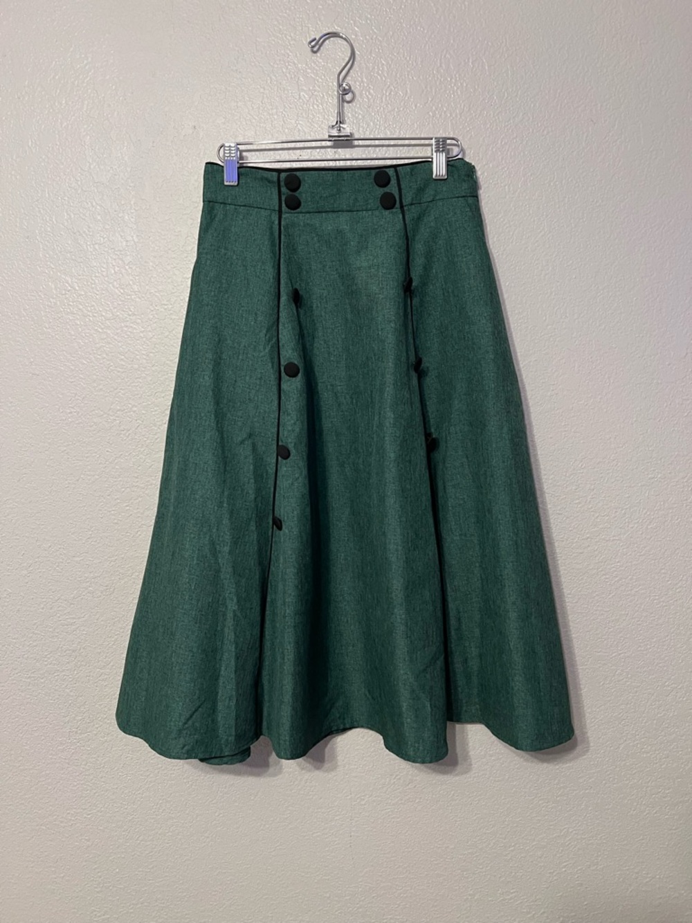 Women's Dark Green A-Line Button-Front Midi Skirt